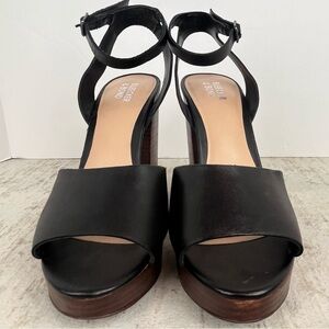 BLEECKER & BOND Sienna Leather Heels Black Size 7.5 Stacked Heel